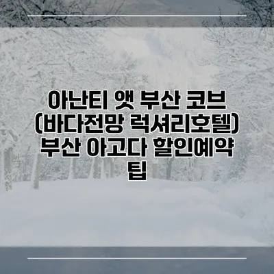 아난티 앳 부산 코브 (바다전망 럭셔리호텔) 부산 아고다 할인예약 팁