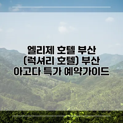 엘리제 호텔 부산 (럭셔리 호텔) 부산 아고다 특가 예약가이드