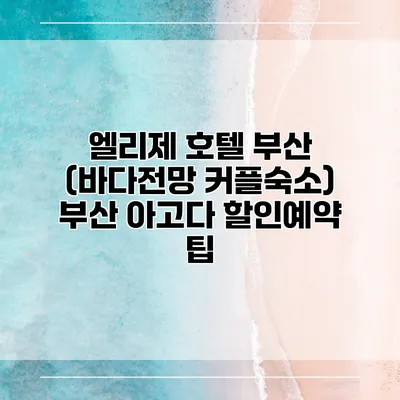 엘리제 호텔 부산 (바다전망 커플숙소) 부산 아고다 할인예약 팁