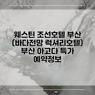 웨스틴 조선호텔 부산 (바다전망 럭셔리호텔) 부산 아고다 특가 예약정보