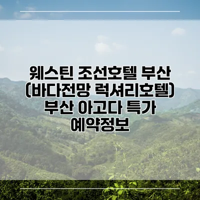 웨스틴 조선호텔 부산 (바다전망 럭셔리호텔) 부산 아고다 특가 예약정보