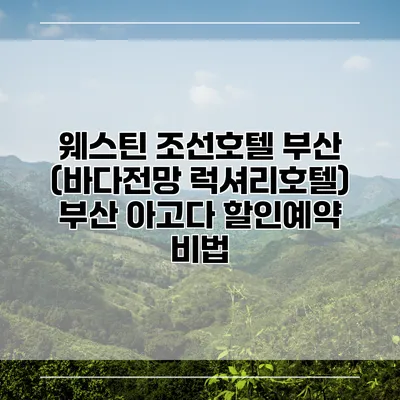 웨스틴 조선호텔 부산 (바다전망 럭셔리호텔) 부산 아고다 할인예약 비법