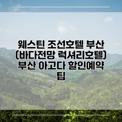 웨스틴 조선호텔 부산 (바다전망 럭셔리호텔) 부산 아고다 할인예약 팁