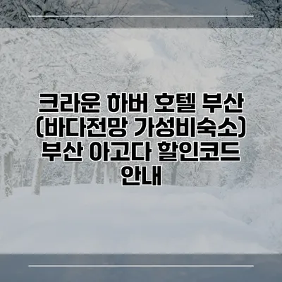 크라운 하버 호텔 부산 (바다전망 가성비숙소) 부산 아고다 할인코드 안내