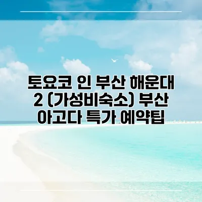 토요코 인 부산 해운대 2 (가성비숙소) 부산 아고다 특가 예약팁