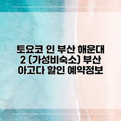 토요코 인 부산 해운대 2 (가성비숙소) 부산 아고다 할인 예약정보
