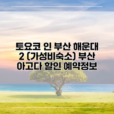 토요코 인 부산 해운대 2 (가성비숙소) 부산 아고다 할인 예약정보