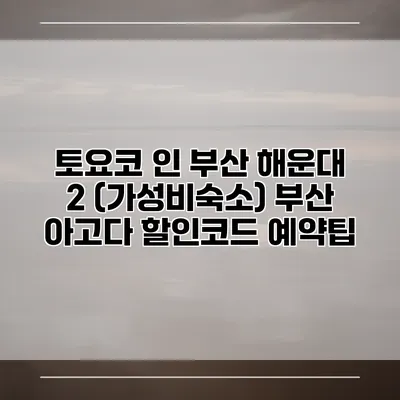 토요코 인 부산 해운대 2 (가성비숙소) 부산 아고다 할인코드 예약팁