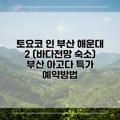 토요코 인 부산 해운대 2 (바다전망 숙소) 부산 아고다 특가 예약방법