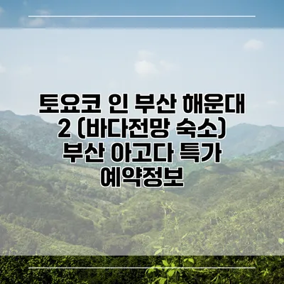토요코 인 부산 해운대 2 (바다전망 숙소) 부산 아고다 특가 예약정보