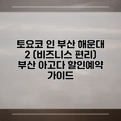 토요코 인 부산 해운대 2 (비즈니스 편리) 부산 아고다 할인예약 가이드
