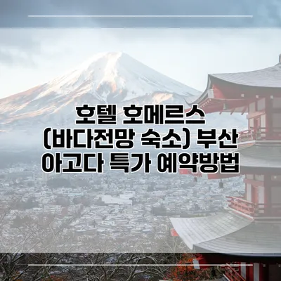 호텔 호메르스 (바다전망 숙소) 부산 아고다 특가 예약방법