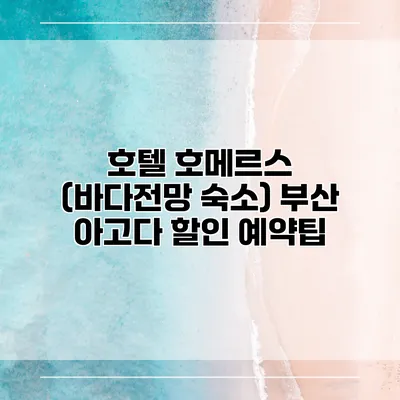 호텔 호메르스 (바다전망 숙소) 부산 아고다 할인 예약팁