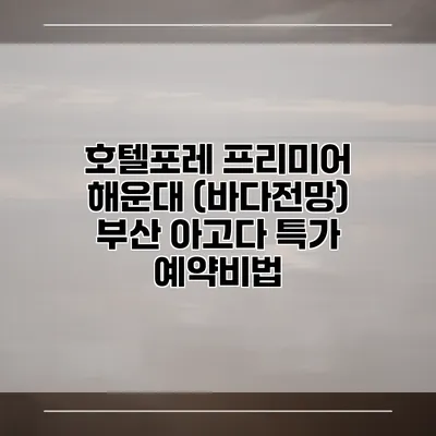 호텔포레 프리미어 해운대 (바다전망) 부산 아고다 특가 예약비법
