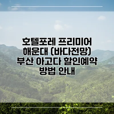 호텔포레 프리미어 해운대 (바다전망) 부산 아고다 할인예약 방법 안내